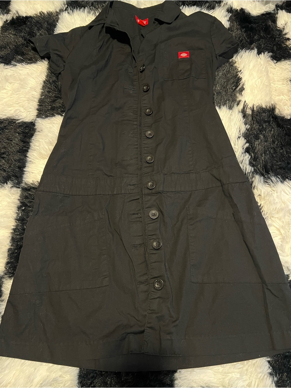 Dickies Black Button-Front Utility Dress with Red Logo